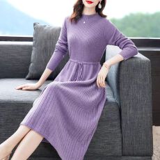 批发羊毛针织连衣<b class='q'>裙</b>女秋冬季2025高端气质修身中长款毛衣<b class='q'>裙</b>子复古打底