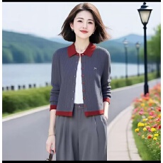 批发撞色娃娃领毛衣女2025新款秋季款小翻领针织衫女设计感洋气<b class='q'>打底衫</b>