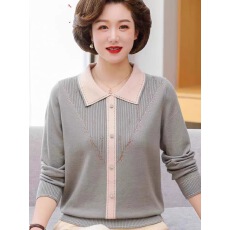 批发妈妈春秋季针织小衫洋气翻领毛衣2025新款<b class='q'>中老年</b>女装减龄打底上衣