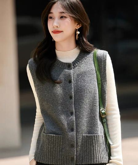 고급 양모 니트 조끼 여자 오픈 가디건 2025 새로운 스택 착용 만나는 인사이드 가져 가라. 민소매 스웨터 어깨 트렌디