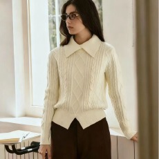 2025年新款高级感POLO领长袖针织衫修身女减龄显瘦气质上衣潮