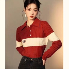 批发2025蛇年红色毛衣女冬季新款高级感宽松polo领<b class='q'>针织衫</b>内搭打底上衣