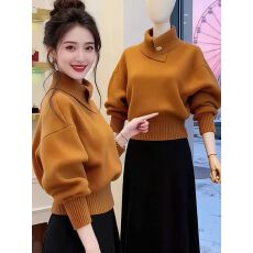 2025新款韩系高领毛衣白色针织衫女秋冬季内搭打底高级感套头上衣