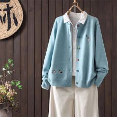 批发<b class='q'>文艺</b><b class='q'>范</b>圆领加厚绣花休闲宽松针织开衫女单排扣减龄时尚显瘦短外套