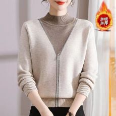 批发<b class='q'>妈妈</b>毛衣女秋冬半高领加绒加厚内搭打底衫女装洋气上衣