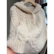 韩系简约白色连帽针织衫女秋冬新款休闲百搭宽松软糯大码毛衣