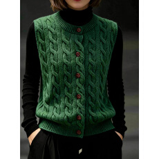 批发纯色麻花软糯圆领无袖2026<b class='q'>春</b>季新款显白针织马甲女