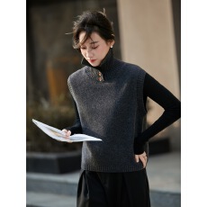 批发冬季<b class='q'>高领</b>羊绒纯色马甲百搭无袖简约上衣休闲时髦叠穿马夹舒适