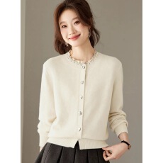 批发2026春季新款小香风圆领<b class='q'>针织</b><b class='q'>开衫</b>女红色蕾丝拼接纽扣百搭毛衣外套