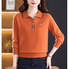 批发春装红色本命年翻领<b class='q'>针织衫</b>女中老年<b class='q'>妈妈</b>装刺绣纯羊毛衣洋气打底衫