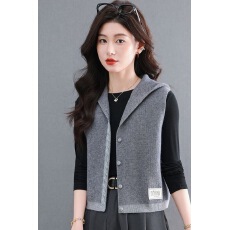 批发春<b class='q'>秋</b>连帽开衫马甲2026新款时尚针织衫外搭清新可爱上衣无袖女上衣