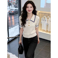 2026夏季新款翻领时尚短袖洋气毛针织衫女气质修身显瘦高级感上衣