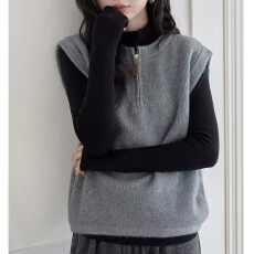 批发灰色针织马甲女2026秋冬新款小众百搭叠穿无袖毛衣背心