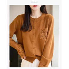 批发春秋装<b class='q'>韩版</b>宽松针织纯色羊绒开衫外搭女圆领百搭毛衣外套长袖外搭