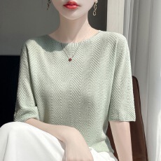 批发高级感显瘦五分袖圆领<b class='q'>打底衫</b>女气质配西装百搭薄针织T恤洋气小衫