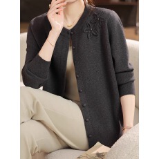 批发中年妈妈春装纯色针织羊毛开衫女短款<b class='q'>大码</b>圆领外搭毛衣外套