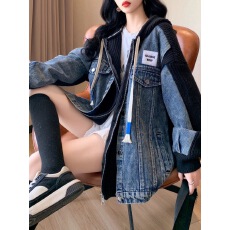 批发2026秋冬新款牛仔拼接毛衣外套女爆款宽松慵懒风<b class='q'>针织</b><b class='q'>开衫</b>上衣