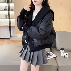 批发2026秋冬季新款<b class='q'>女士</b>拼接棉服短款小个子时尚针织翻领外套保暖女装
