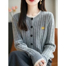 批发撞色绞花南瓜刺绣<b class='q'>针织</b><b class='q'>开衫</b>外套女2026新款春秋女装上衣秋冬毛衣