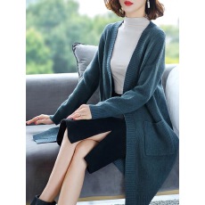 批发早秋毛衣外套女加厚2026新款秋<b class='q'>冬</b>纯色宽松中长款针织外搭V领开衫