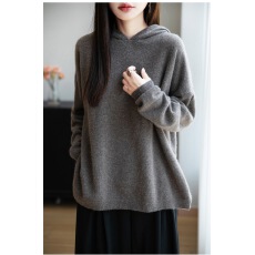 批发秋<b class='q'>冬</b>新款羊毛大码加厚连帽针织卫衣女侧开叉毛衣羊毛衫帽衫