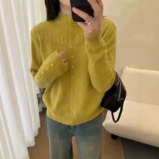 批发温柔风半高领针织开衫女2026新款秋<b class='q'>冬</b>韩系毛衣外套高级感软糯上衣