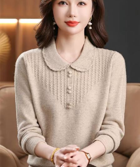 가을 의상 폴로 칼라 외출용 니트 스웨터 중노년 여성 빅 사이즈 스웨터 인사이드 가져 가라. 겨울 의류 두꺼운 인사이드 가져 가라. 기본 셔츠