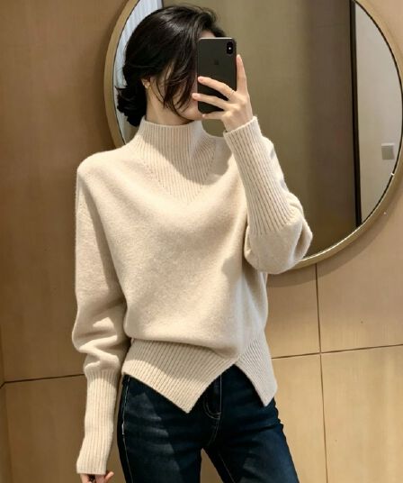 디자인 센스 배트윙 소매 반하이넥 빨간색 스웨터 인사이드 가져 가라. 여성 가을 겨울 새로운 다용도 품격 연령 감소 니트 맨위