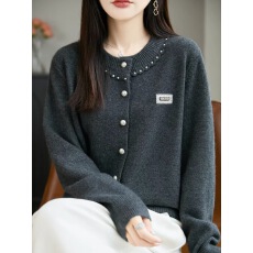 批发时尚钉珠纽扣针织开衫外套女新款春秋<b class='q'>大码</b>女装上衣秋冬毛衣