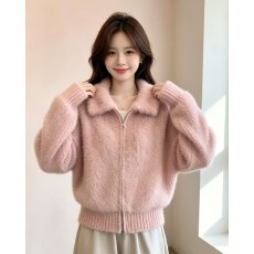 批发韩版女针织衫翻领<b class='q'>修身</b><b class='q'>外套</b>秋季新款女装长袖毛绒上衣