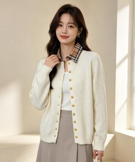 한 부서 체크무늬 칼라 페이크 레이어드 맨위 패치워크 니트 바지를 입는 셔츠 외국 가스 가을 새로운 여성 패션 Chic