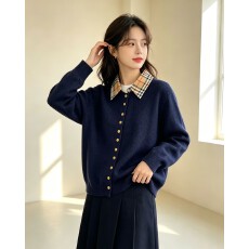 批发实拍*韩系<b class='q'>格子</b>领假两件上衣拼接针织打底衬衫秋季款女士时尚别致