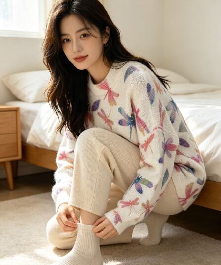 부드러운 찹쌀 蜻 프린트 모헤어 풀오버 수 있습니다. 소금 수 있습니다. 달콤한 루즈핏 캐주얼 니트 스웨터 스웨터
