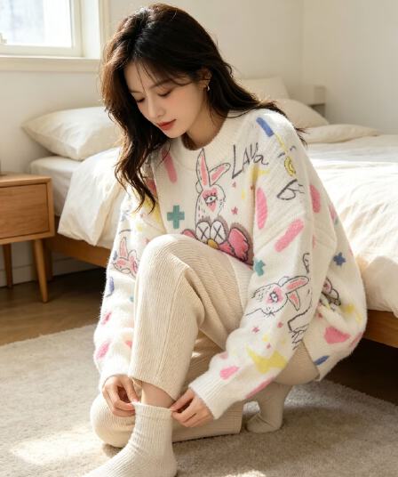 부드러운 찹쌀 그라데이션 프린트 모헤어 풀오버 수 있습니다. 소금 수 있습니다. 달콤한 루즈핏 캐주얼 니트 스웨터 스웨터