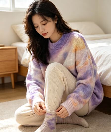 부드러운 찹쌀 그라데이션 프린트 모헤어 풀오버 수 있습니다. 소금 수 있습니다. 달콤한 루즈핏 캐주얼 니트 스웨터 스웨터