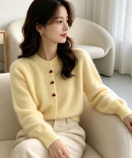 프랑스식 우유 부서 부드러운 느긋한 풍수 밍크 울 니트 오픈 가디건 여성 가을 겨울철 부드러운 찹쌀 스웨터 코트 두꺼운 맨위