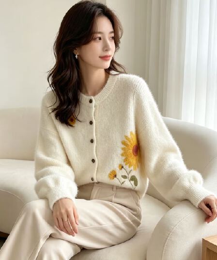 새로운 부드러운 찹쌀 프린트 밍크 플리스 오픈 가디건 스웨터 여성 코트 가을 겨울 두꺼운 니트 스웨터 맨위