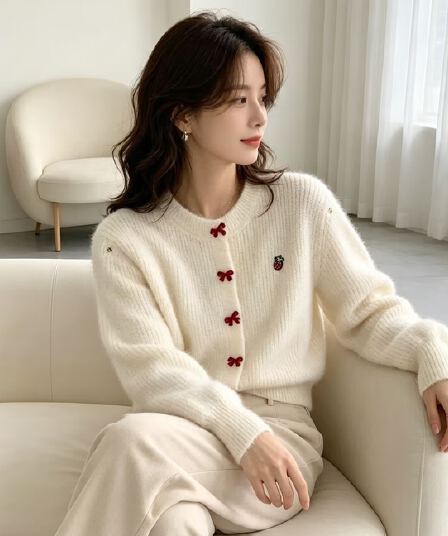 가을 겨울 새로운 모방 수달 두꺼운 라운드 넥 긴팔 니트 카디건 코트
