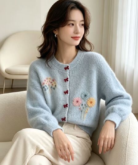 디자인 센스 라운드 넥 Chic 고급 꽃무늬 자수 니트 오픈 가디건 가을 겨울 새로운 절묘한 아름다운 스웨터 맨위