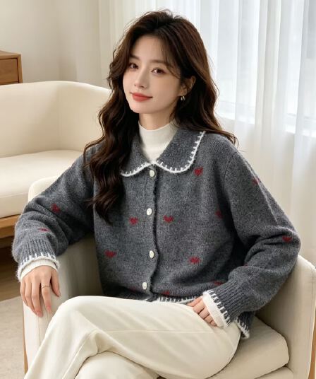 하트 니트 오픈 가디건 이른 가을 새로운 맨위 여성 한 부서 착용 가져 가라. 느긋한 패션 외국 가스 스웨터 코트