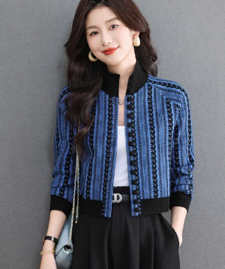 페이크 레이어드 스트라이프 니트 오픈 가디건 긴팔 봄 2026 새로운 품격 디자인 센스 연령 감소 만나는 맨위 한 부서
