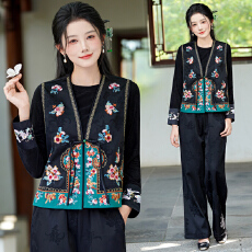 批发新款实拍春新中式绸缎提花立领重工刺绣百搭常规单排扣马甲