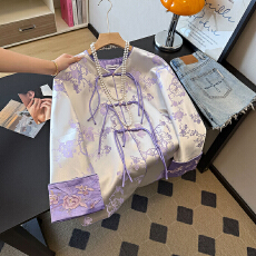 批发实拍春新中式老钱风刺绣国风年轻搭配少女紫色提花外套上衣