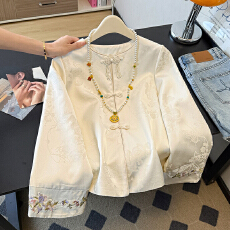 批发实拍老钱风新中式春国风百搭缎面高端刺绣改良盘扣长袖<b class='q'>外套</b>