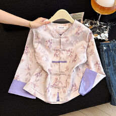 批发实拍2026春新中式老钱风国风年轻搭配少女紫色提花<b class='q'>外套</b>上衣