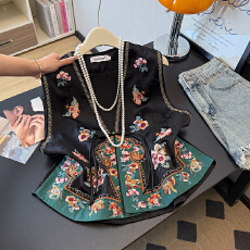 批发新款实拍春新中式绸缎提花立领重工刺绣百搭常规单排扣马甲