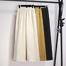 批发新中式国风日常<b class='q'>女</b>2026春夏季新款垂感宽松阔腿裤缎面<b class='q'>提花</b>裤