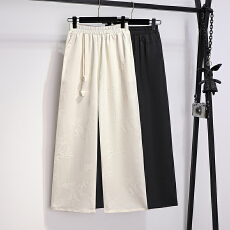 批发新中式国风日常<b class='q'>女</b>2026春夏季新款垂感宽松阔腿裤缎面<b class='q'>提花</b>裤