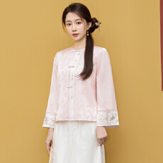 批发新中式外套高级感春装圆领重工刺绣缎面年轻款改良唐装上衣