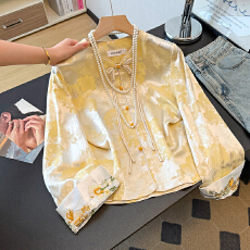 浮光花语 轻奢缎面浮雕提花新中式外套女春国风刺绣短款上衣